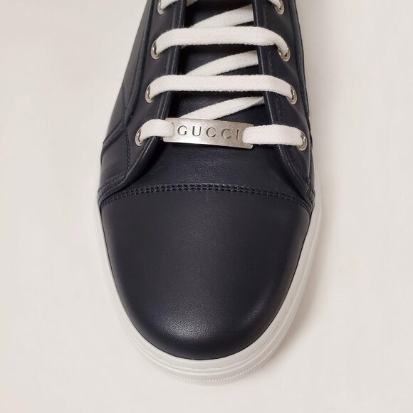 GUCCI MENS SNEAKERS HI TOP BLUE MICRO SOFT LEATHER w LOGO 7.5G US 8 - Picture 6 of 10
